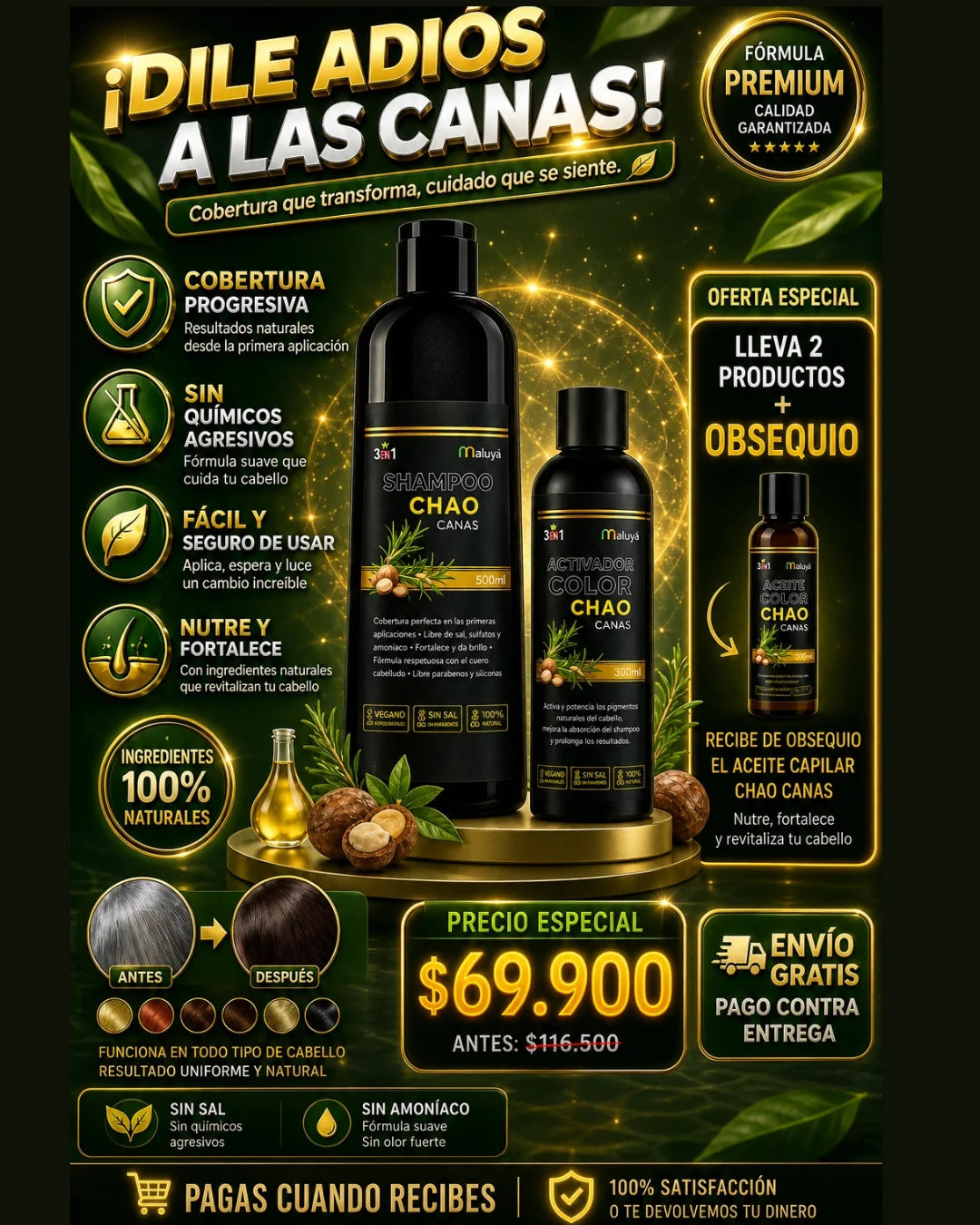 Shampoo Chao Canas +Tratmiento Gratis 2X1 ·🔥